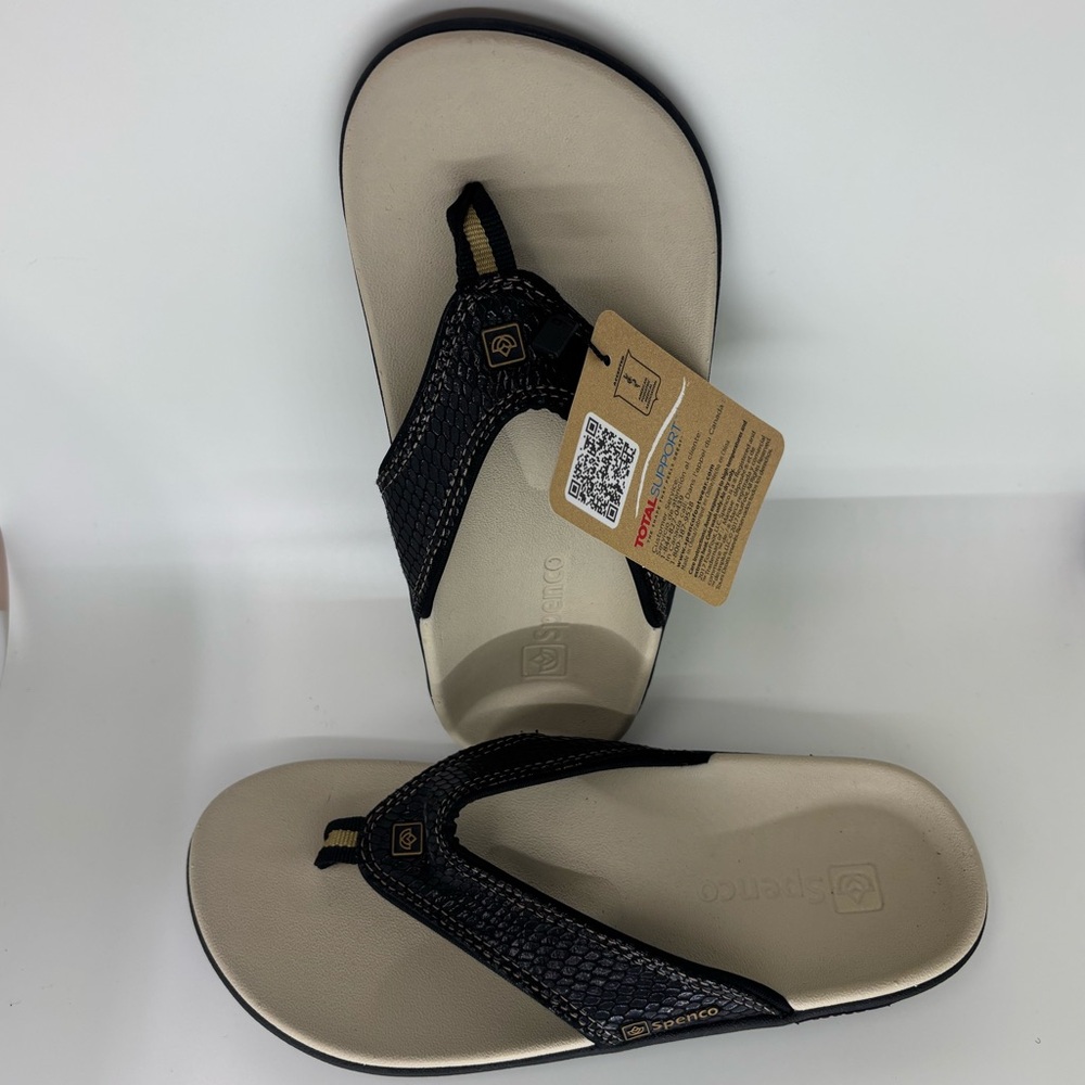 Black and Beige Spenco Yumi Flip Flops
